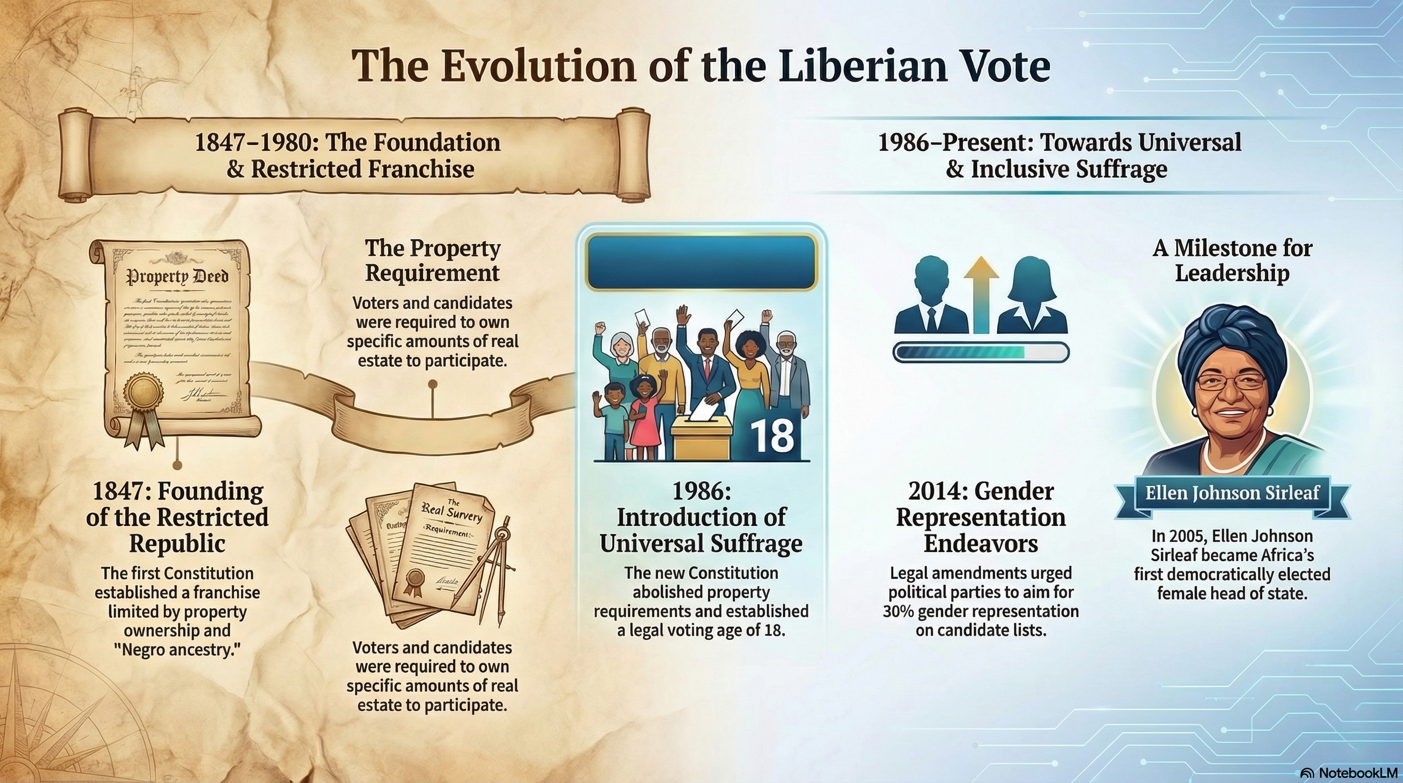 Infographic detailing the evolution of the Liberian vote